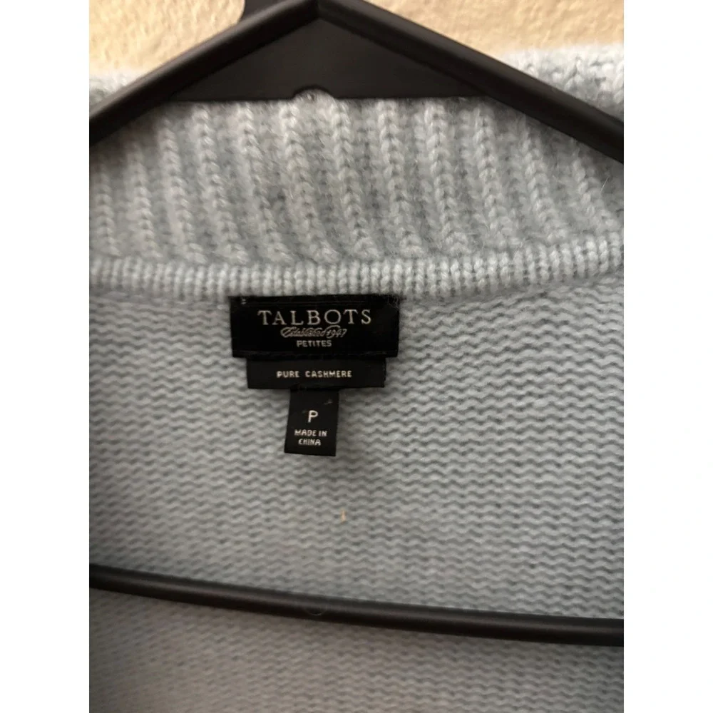 Talbots Petites 100% Pure Cashmere Open Front Shawl Collar Cardigan Blue P A1105 - Picture 3 of 4